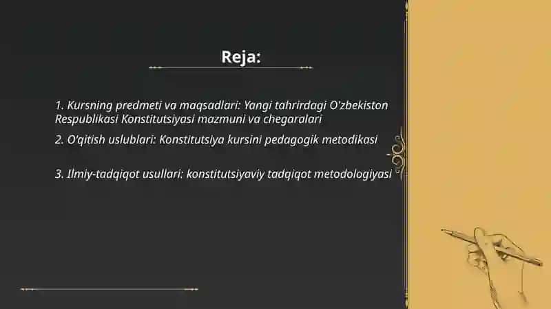 Yangi tahrirdagi O'ʻzbekiston Respublikasi Konstitutsiyasi kursi 2