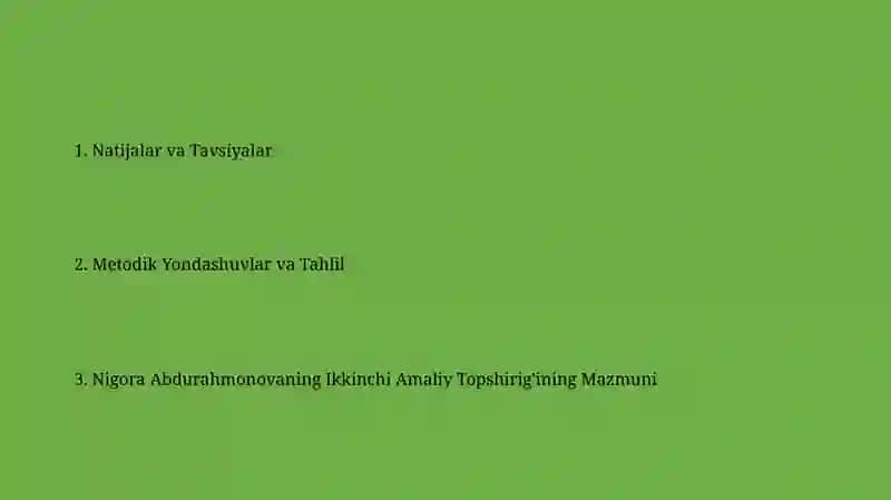 ABDURAXMONOVA NIGORANING MATEMATIKA VA UNI OʻQITISH METODIKASI FANIDAN TAYYORLAGAN 2- CHI AMALIYTOPSHIRIGʻI 2