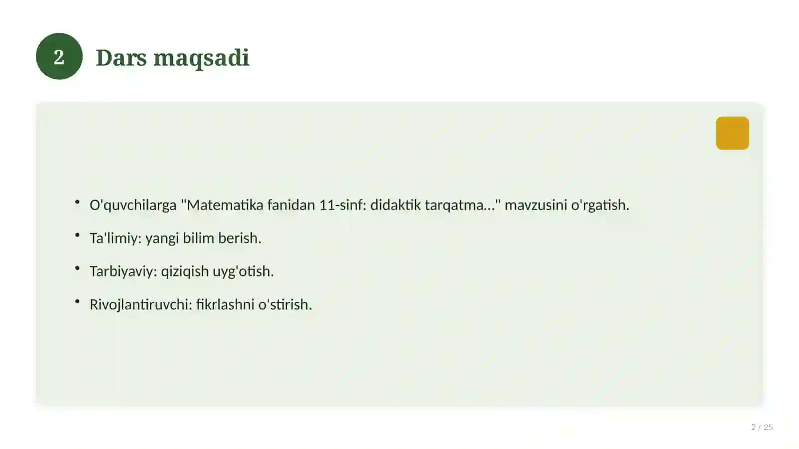 "Matematika fanidan 11-sinf: didaktik tarqatma materiallar" 2