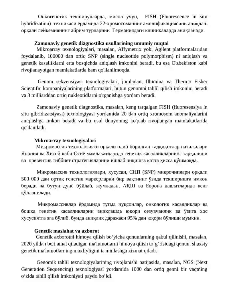 Tibbiy genetikada qoʻllaniladigan yangi zamonaviy tekshirish usullari 2