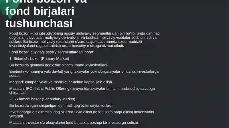 Fond birjalari va fond bozori ishtirokchilari 2
