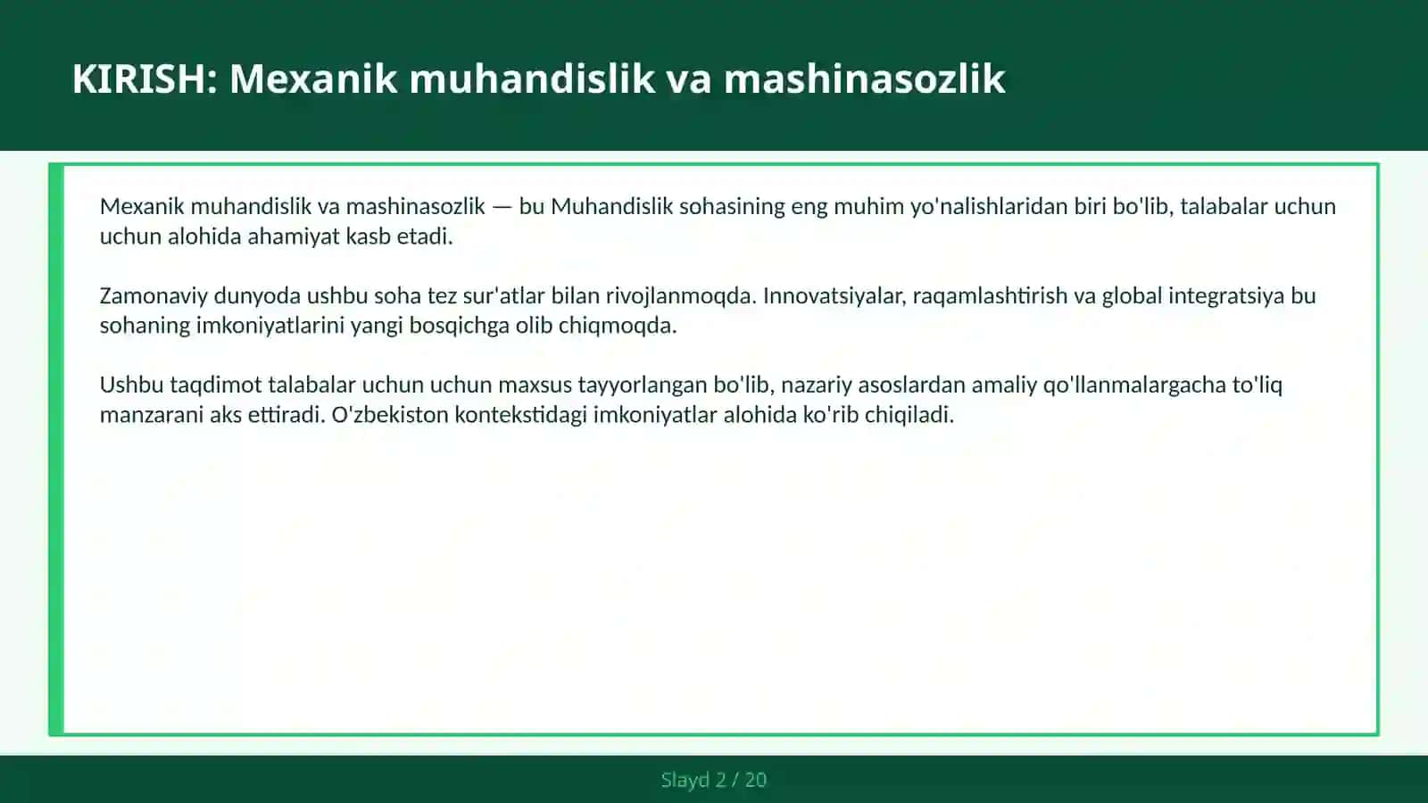 Mexanik muhandislik va mashinasozlik 2