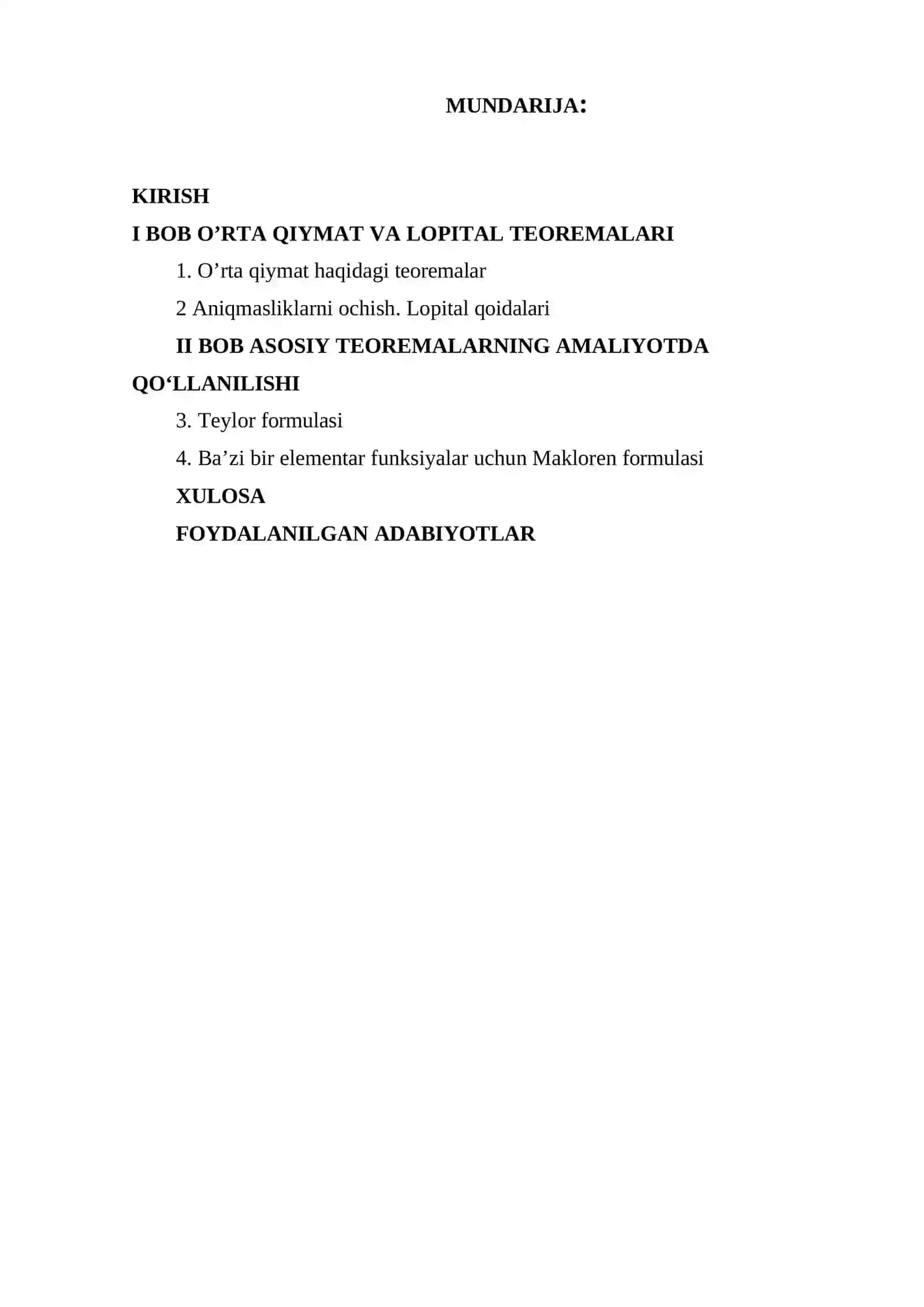 KURS ISHI: DIFFERENSIAL HISOBNING ASOSIY TEOREMALARI 2