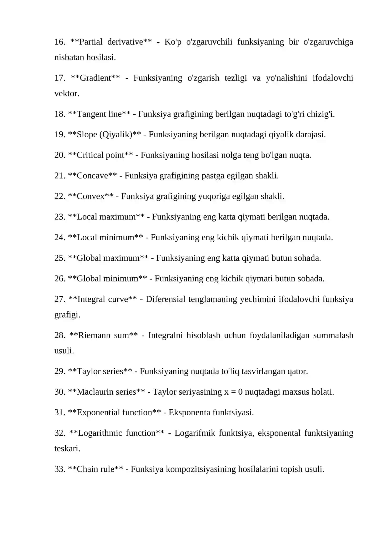 Fanning differensiyasi va integratsiyasi - glossariy 2
