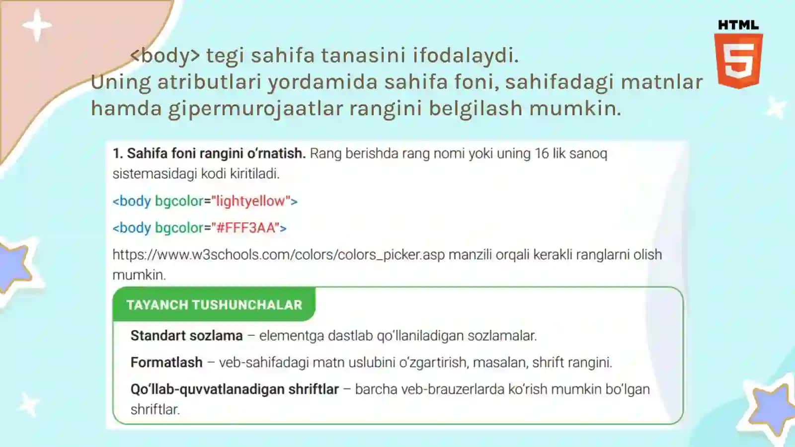 VEB-SAHIFA FONI VA MATNLAR BILAN ISHLASH 2