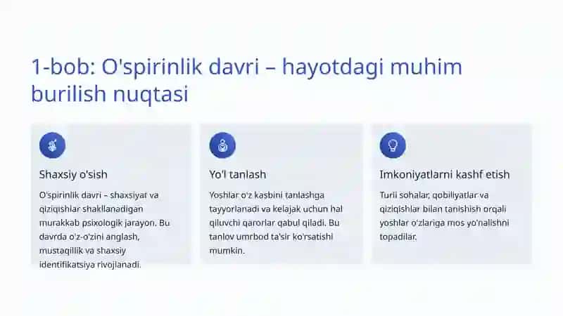 O'spirinlik davri va kasbga yo'naltirish: Yoshlarning kelajagini shakllantirish 2
