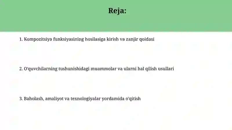 Murakkab funksiya hosilasini o'qitish metodikasi 2