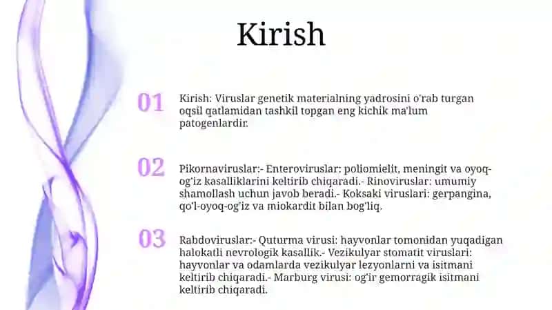 Pikornoviruslar, Rabdoviruslar Tasnifi Va Ularqo'Zg'Atadigan Kasalliklarning Labaratoriya Tashhisi, Profilaktikasi. Gepatotrop Viruslar. Retroviruslar Viruslar Tasnifi, Laboratoriya Tashhisi.Profilaktikasi 2