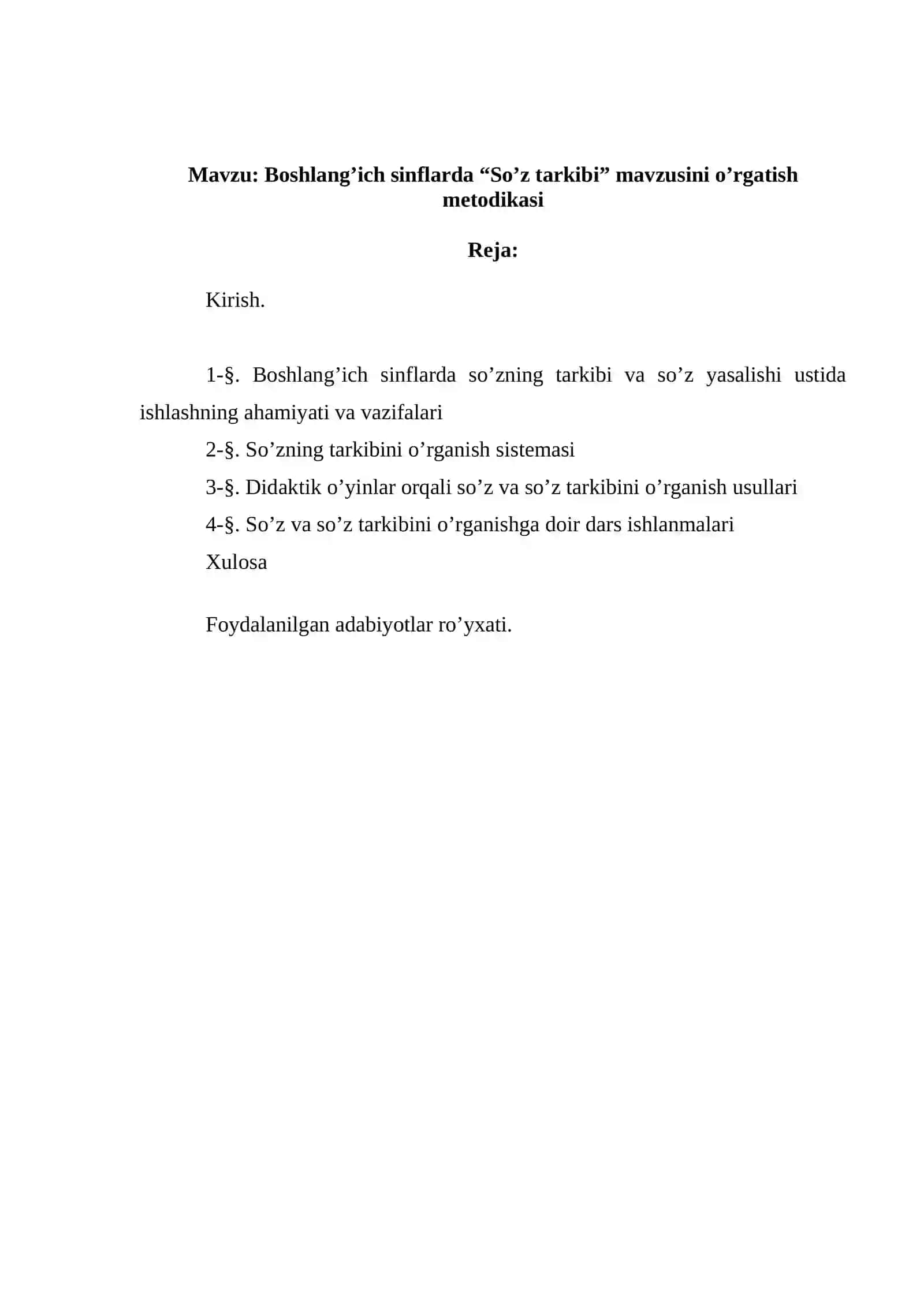 BOSHLANG’ICH SINFLARDA “SO’Z TARKIBI” MAVZUSINI O’RGATISH METODIKASI 2