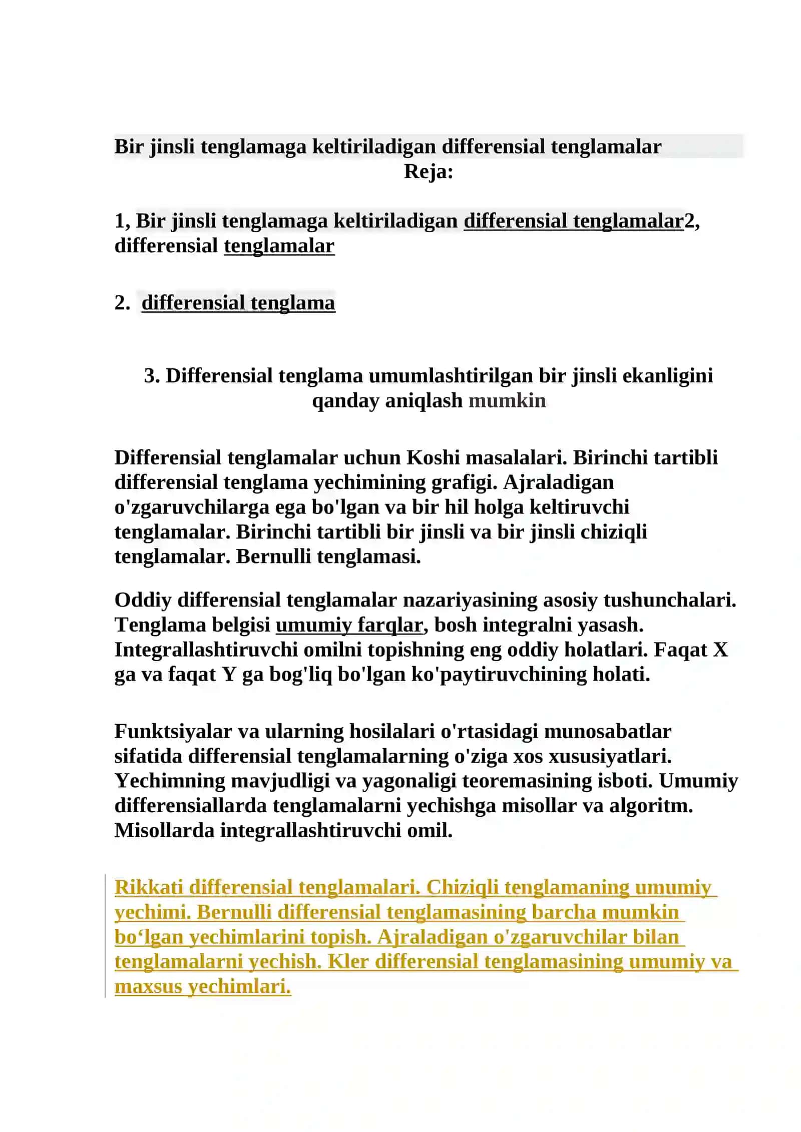 Bir jinsli tenglamaga keltiriladigan differensial tenglamalar 2