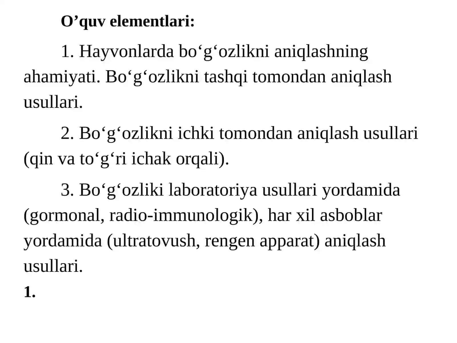 HAYVONLARDA BO‘G‘OZLIK VA BEPUSHTLIKNI ANIQLASH 2
