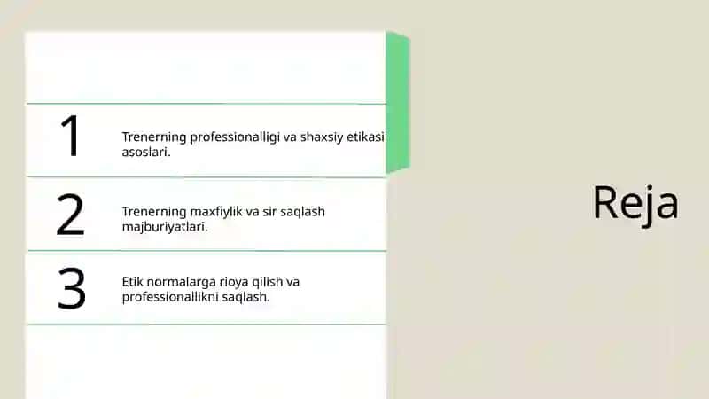 Pisixologik treiningda trenerga qo'yiladigan etik talablar. 2