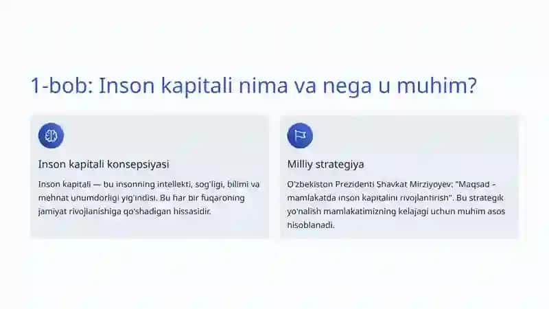 Inson kapitali rivojlantirish: O'zbekistonning kelajagi 2