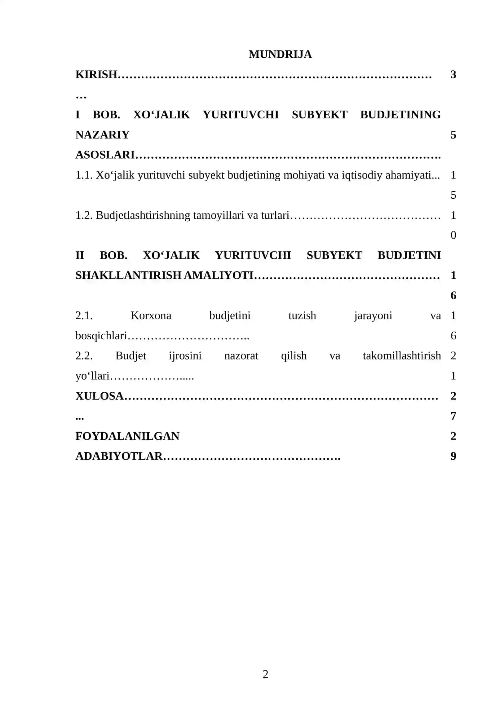 KURS ISHI - Xo‘jalik yurituvchi subyekt budjeti mohiyati va shakllantirish 2