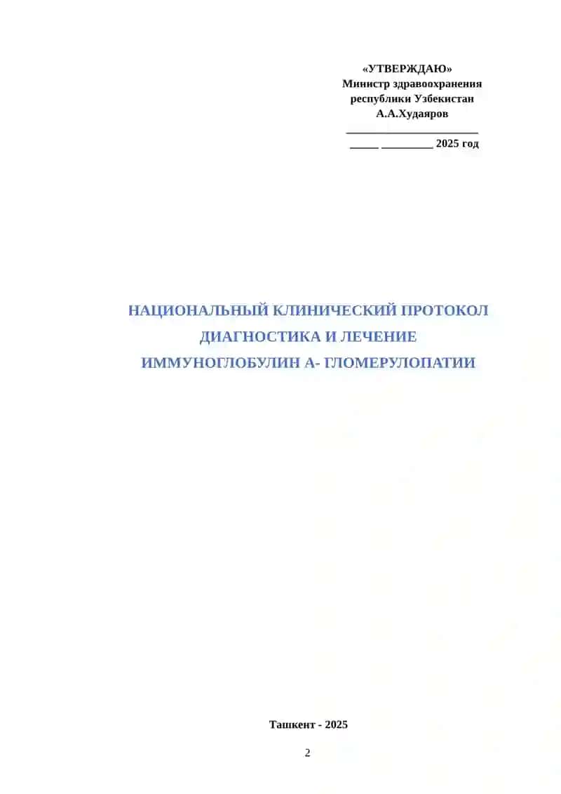 Национальный клинический протокол диагностики и лечения Иммуноглобулин А- Гломерулопатии 2