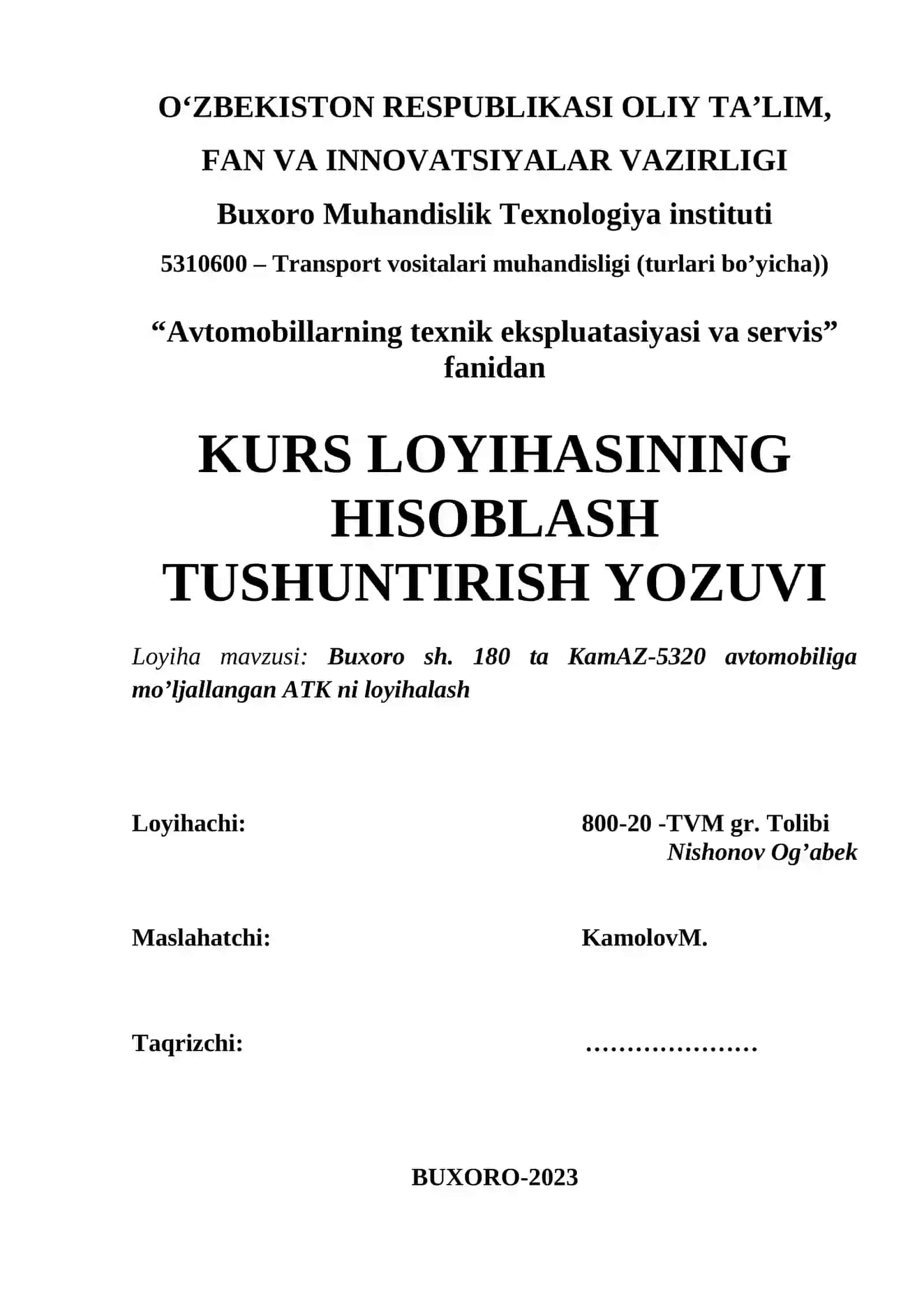 Avtomobillarning texnik ekspluatasiyasi va servis 2