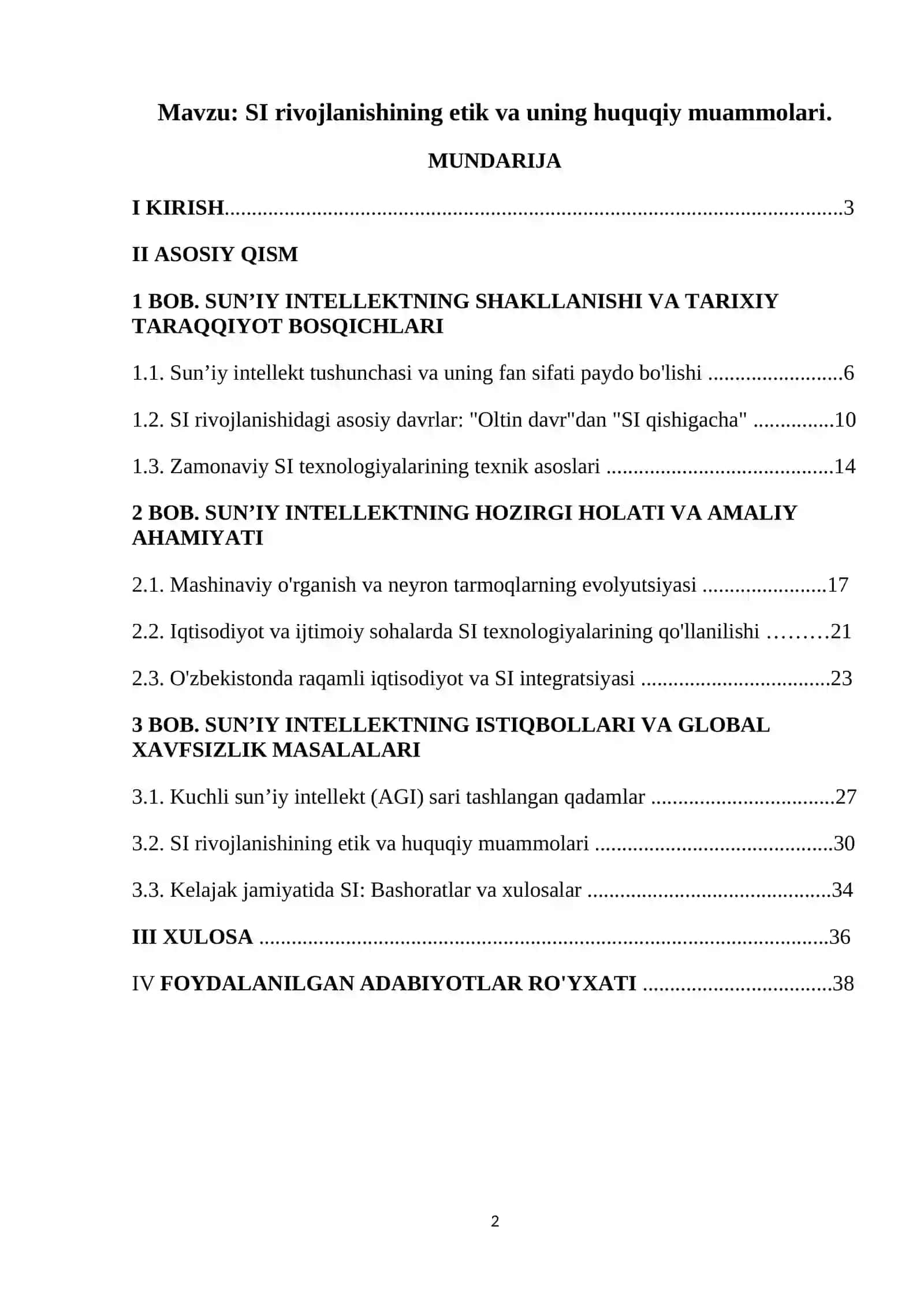 SI rivojlanishining etik va uning huquqiy muammolari. 2