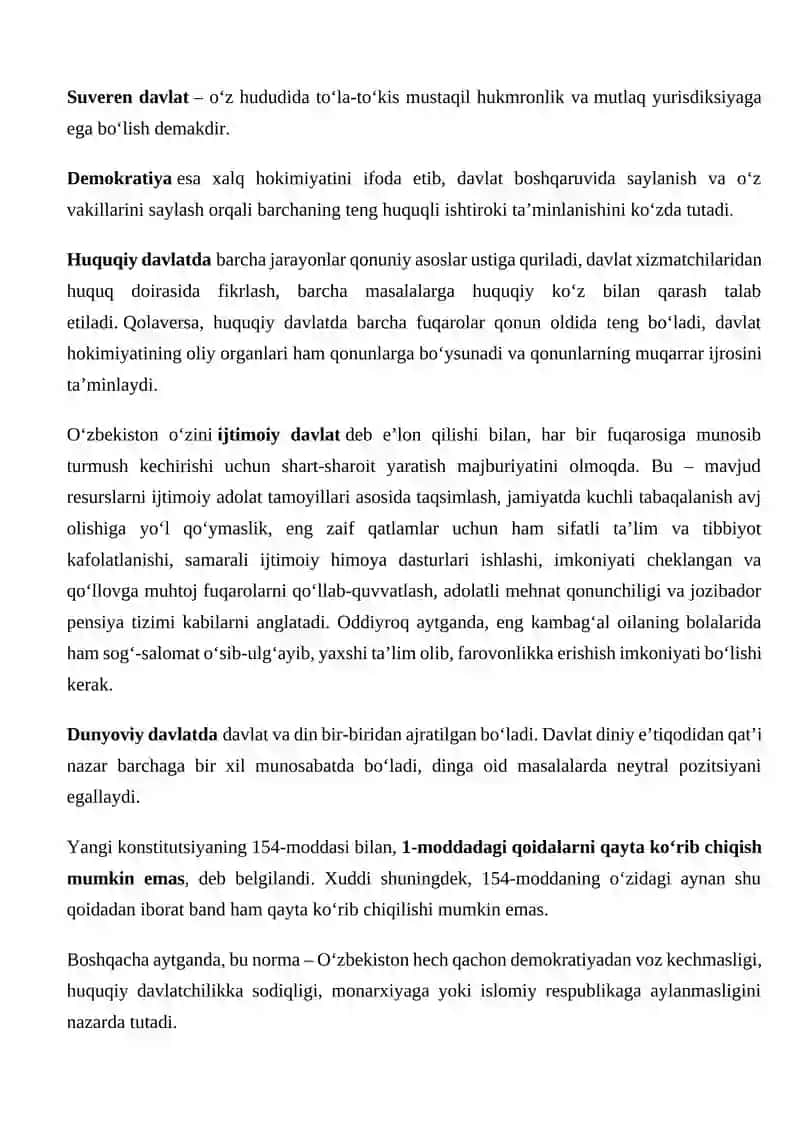 Yangi konstitutsiya. 10 ta asosiy o‘zgarish 2