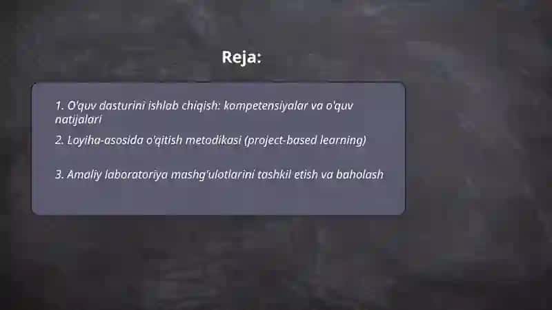 Dasturiy ta’minot bo’limini o’qitish metodikasi 2