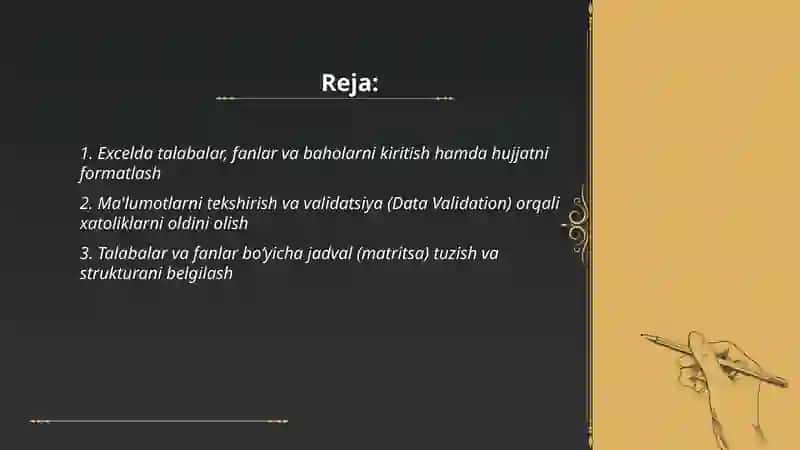 Excel dasturida turli hisobotlar tayyorlash 2