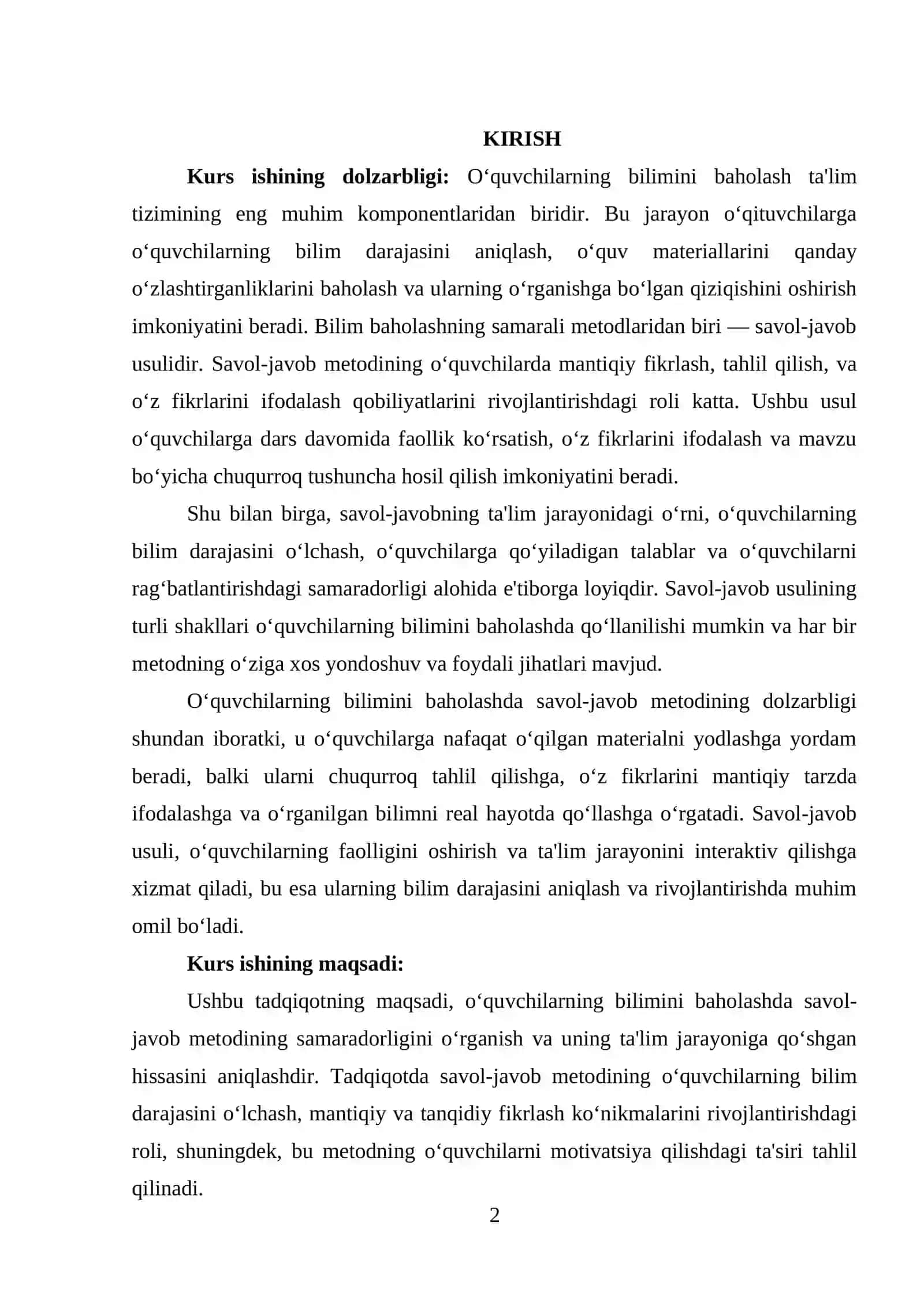 OʻQUVCHILAR BILIMINI BAHOLASHDA SAVOL VA TOPSHIRIQLARNING OʻRNI 2