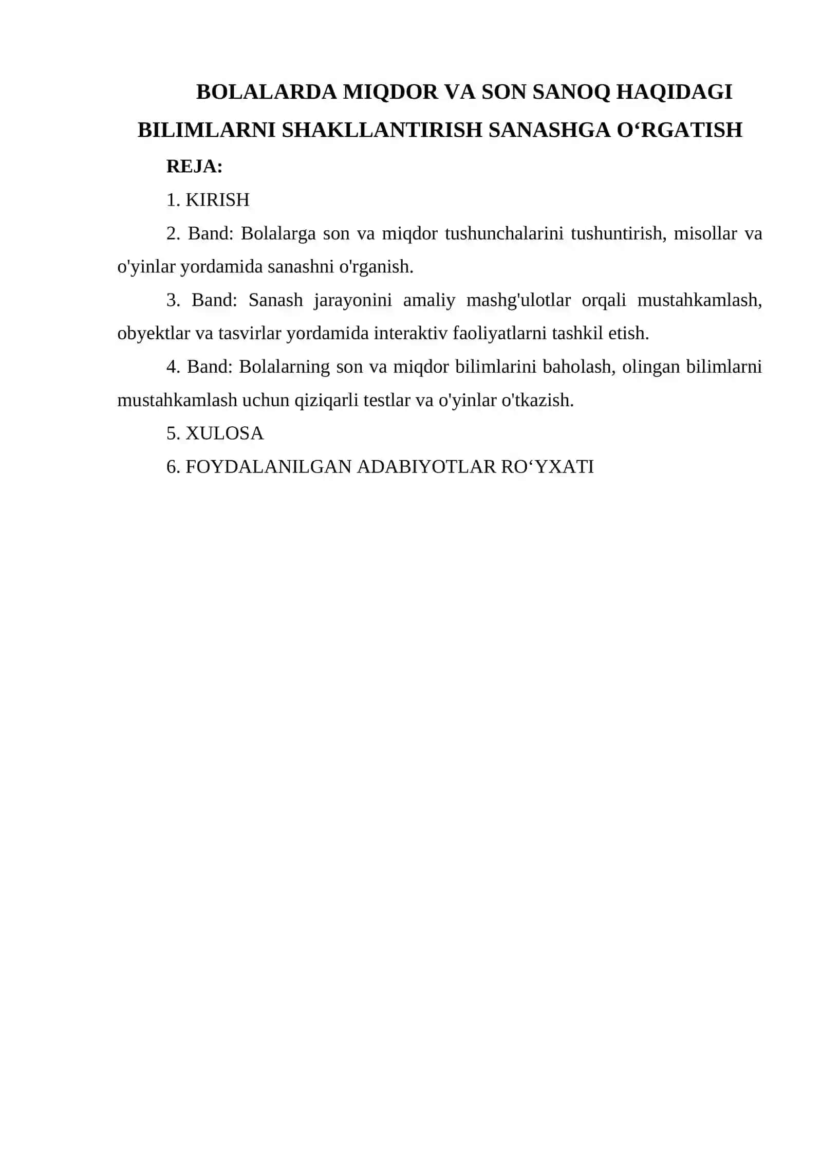 Bolalarda Miqor va Son Sanoq Haqidagi Bilimlarni Shakllantirish Sanashga O'rgatish 2
