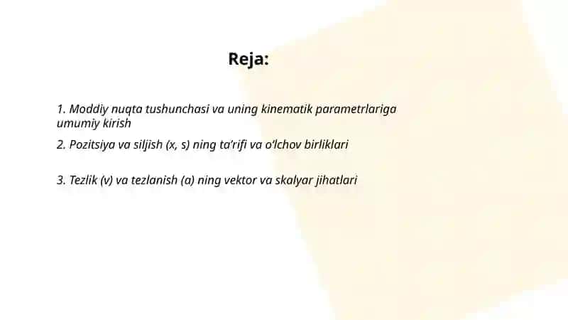 Moddiy nuqtaning harakatini tavsiflash va tasniflash 2