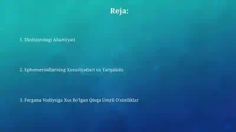 Farg'ona vodiysida tarqalgan efemer va efemeroidlar 2