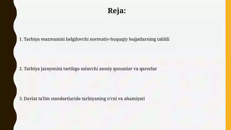 Tarbiya fanini mazmunini belgilovchi me'yoriy hujatlar 2