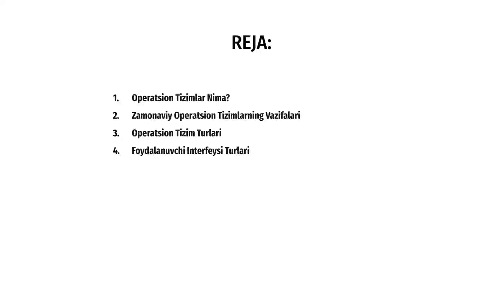 Operatsion tizimlar (Zamonaviy operatsion tizimlarning vazifalari va turlari, Foydalanuvchi interfeysi) 2
