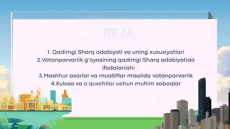 ENG QADIMGI SHARQ ADABIYOTIDA VATANPARVARLIK GʻOYALARI 2