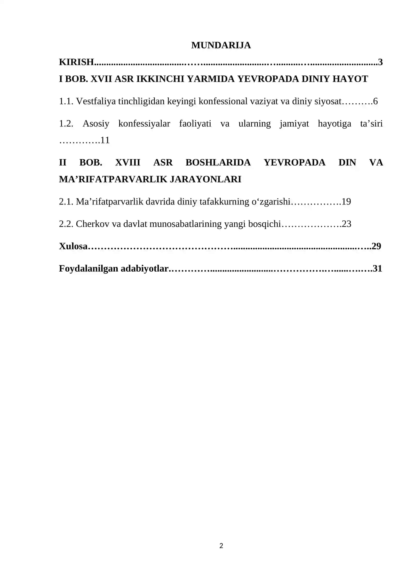 XVII asr Ikkinchi yarmi XVIII asr boshlarida Yevropada din 2