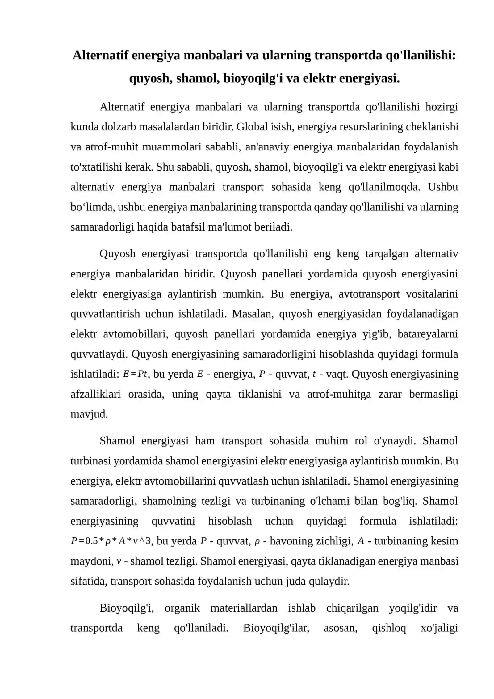 Alternatif energiya manbalarida ishlovchi trasportlar uchun quvvatlash stansiyalarini tarmog'ini loyihalash 2