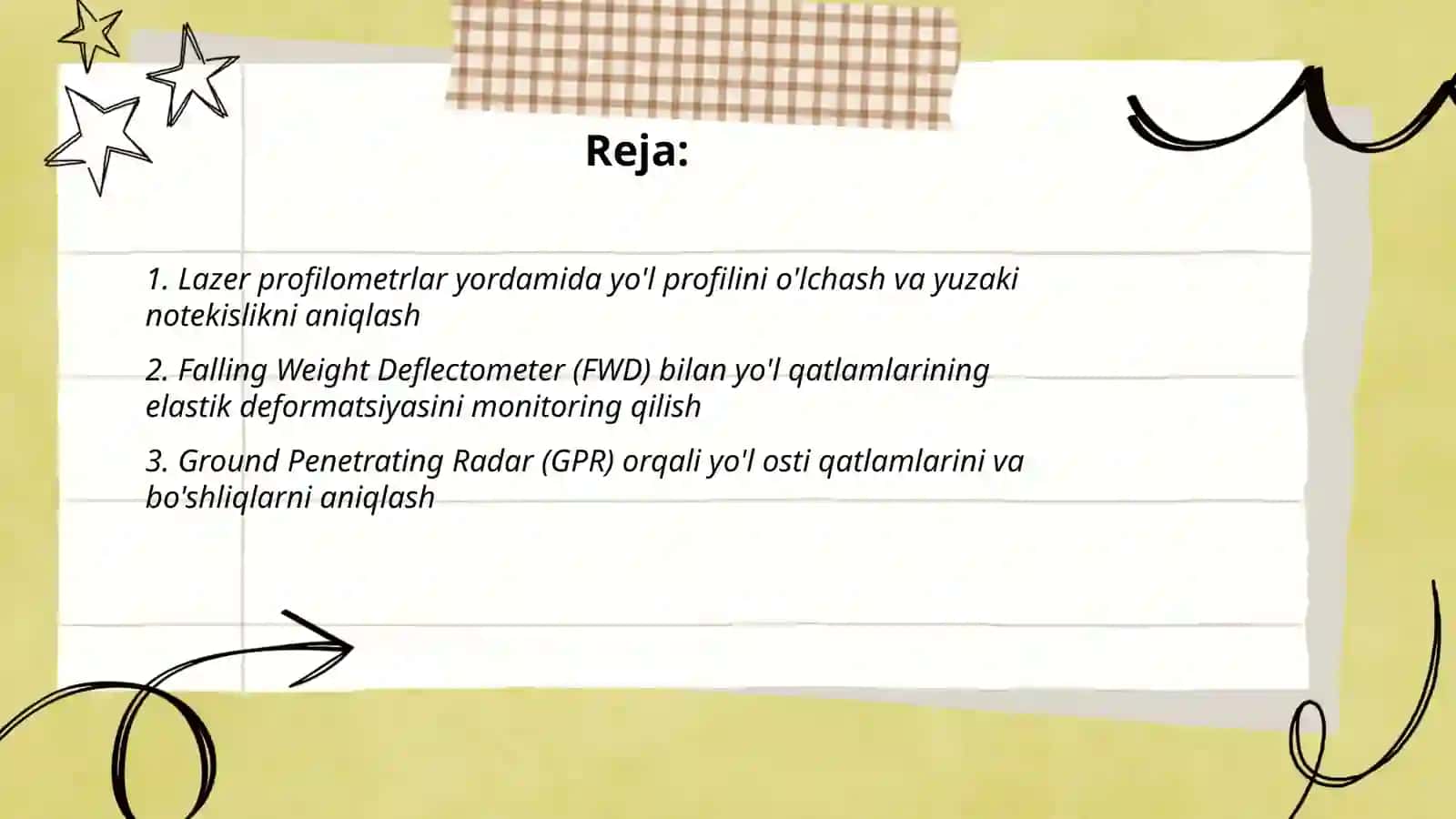 Zamonaviy o'lchov asboblari yordamida yoʻl sifat monitoringi 2