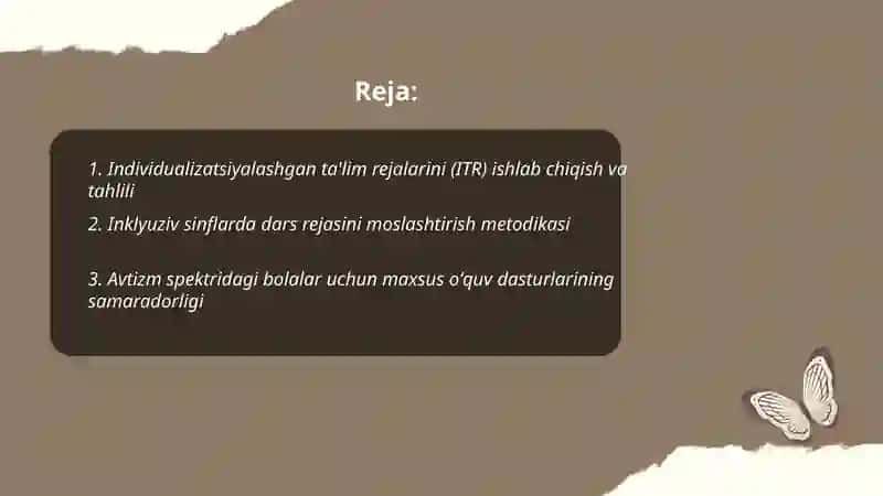 Individualizatsiyalashgan ta'lim rejalarini (ITR) ishlab chiqish va tahlili 2