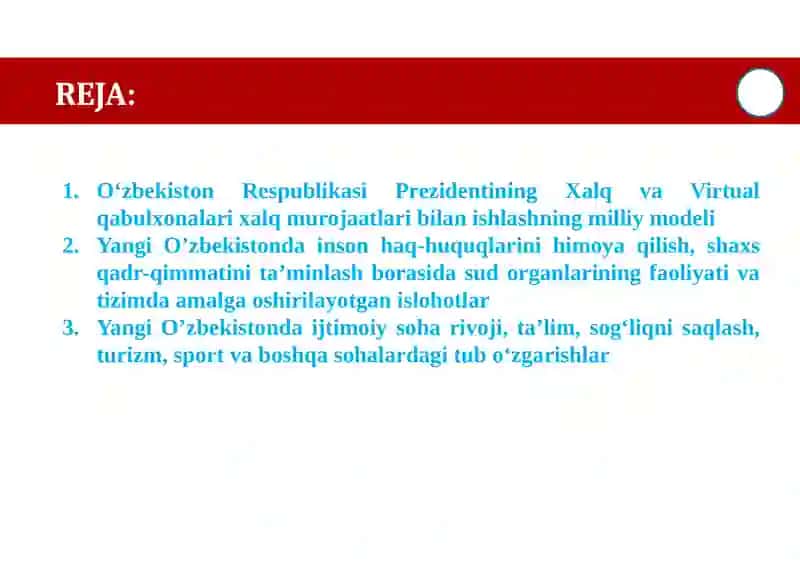 MAVZU: YANGIO’ZBEKISTONDAXALQCHILVAINSONPARVARDAVLATQURISHNINGIJTIMOIY–SIYOSIYDAVLATQURISHNING AHAMIYATI 2