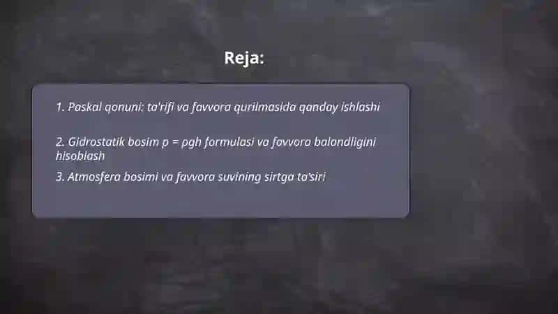 "paskal qonuni ",gidrostatik bosim ", "atmosfera bosimi" 2