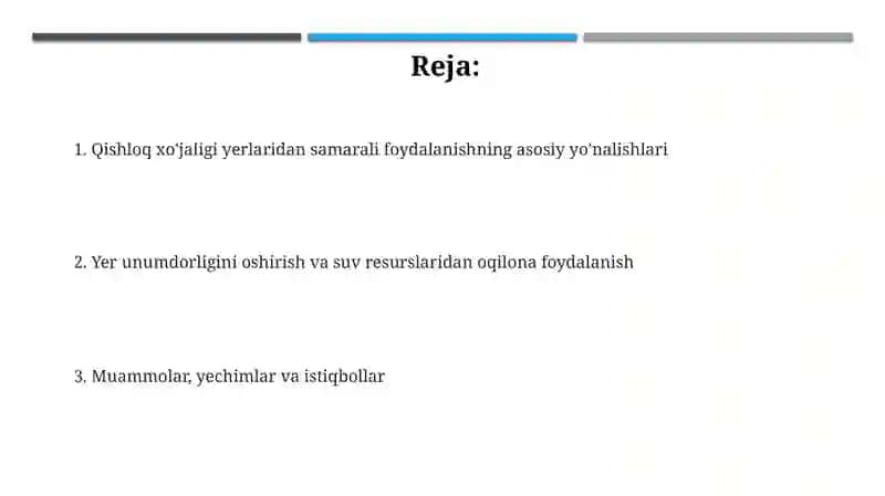Qishloq xoʻjaligi yerlaridan unumli foydalanish 2
