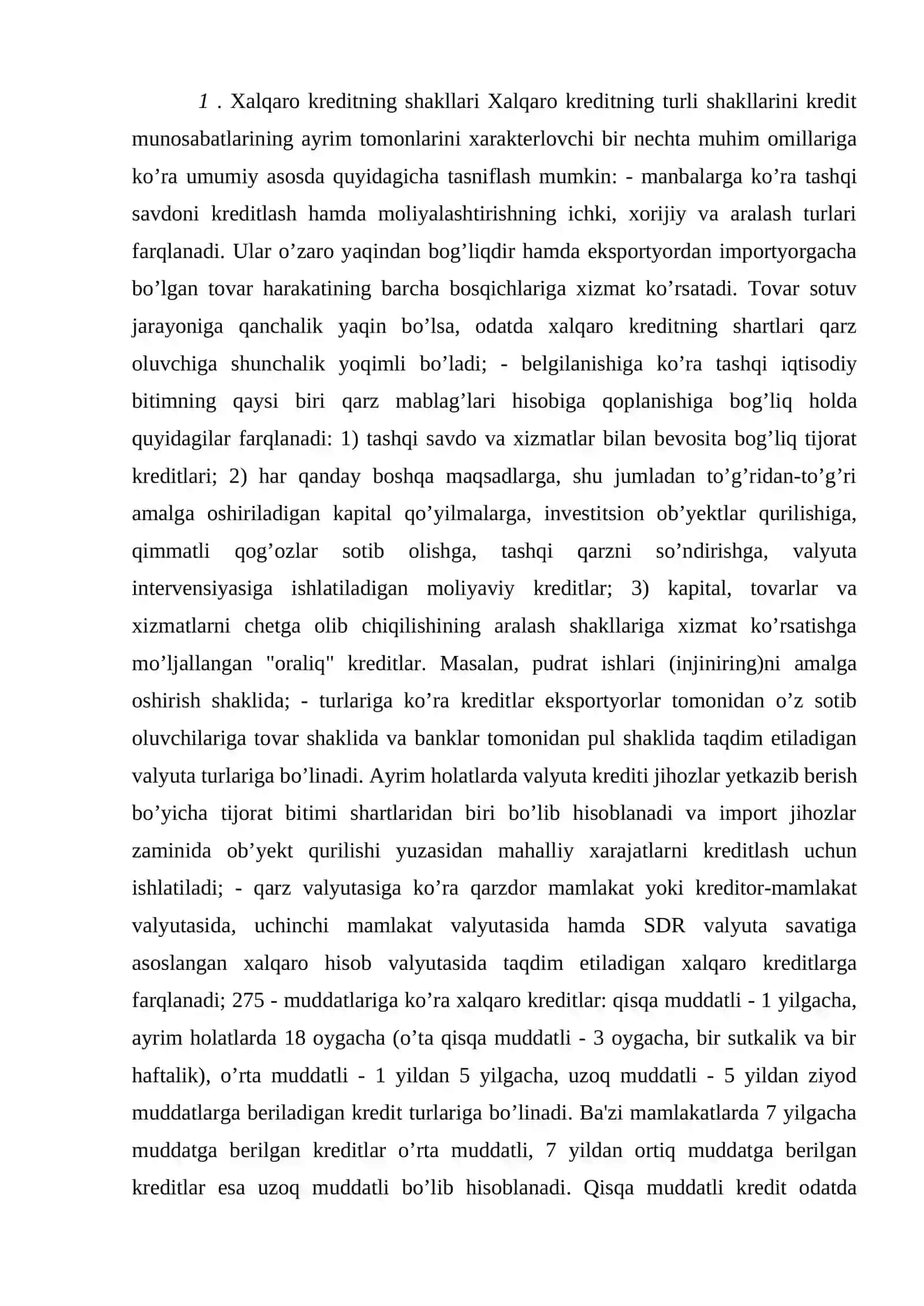 Xalqaro kreditning to'lov va hisob-kitob shartlari 2