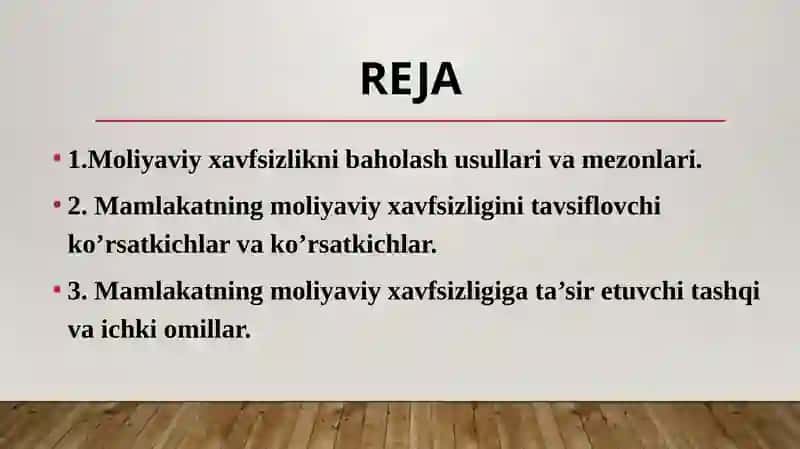 MOLIYAVIY XAVFSIZLIKNI BAHOLASH USULLARI 2