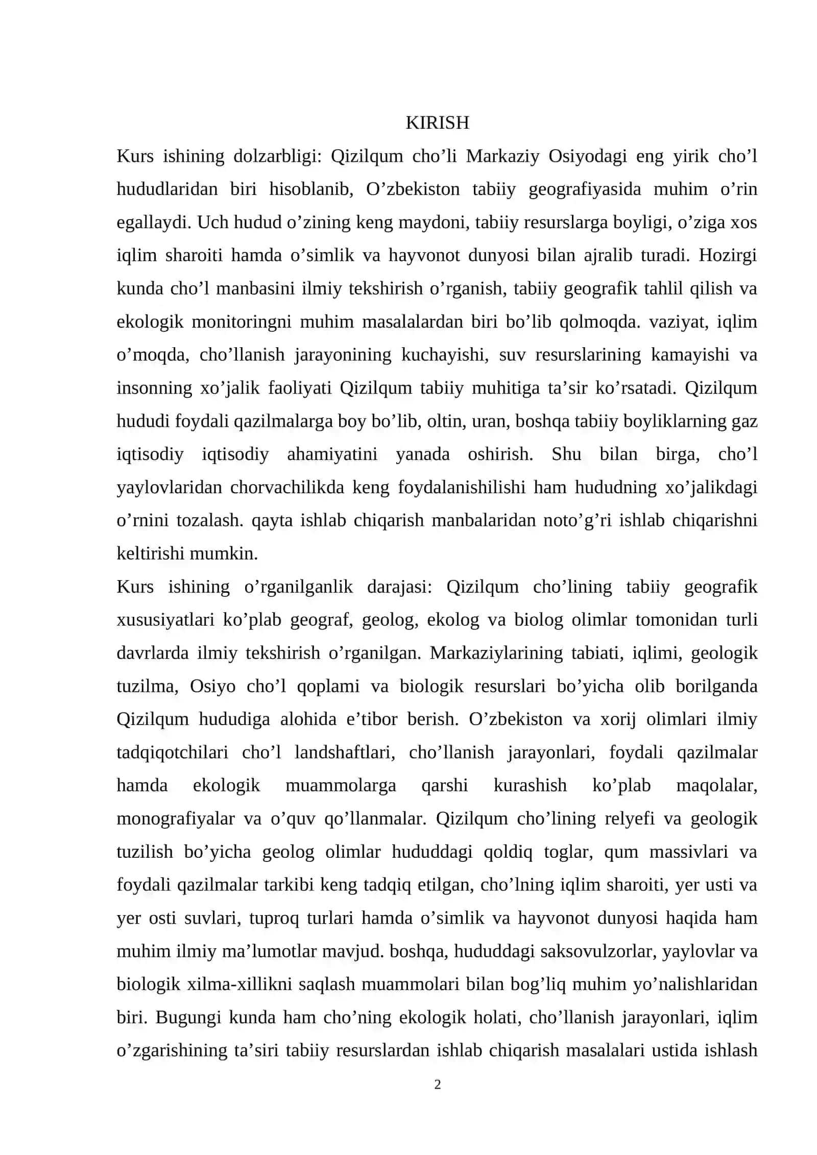 Qizilqum cho'liga tabiiy geografik tavsif 2