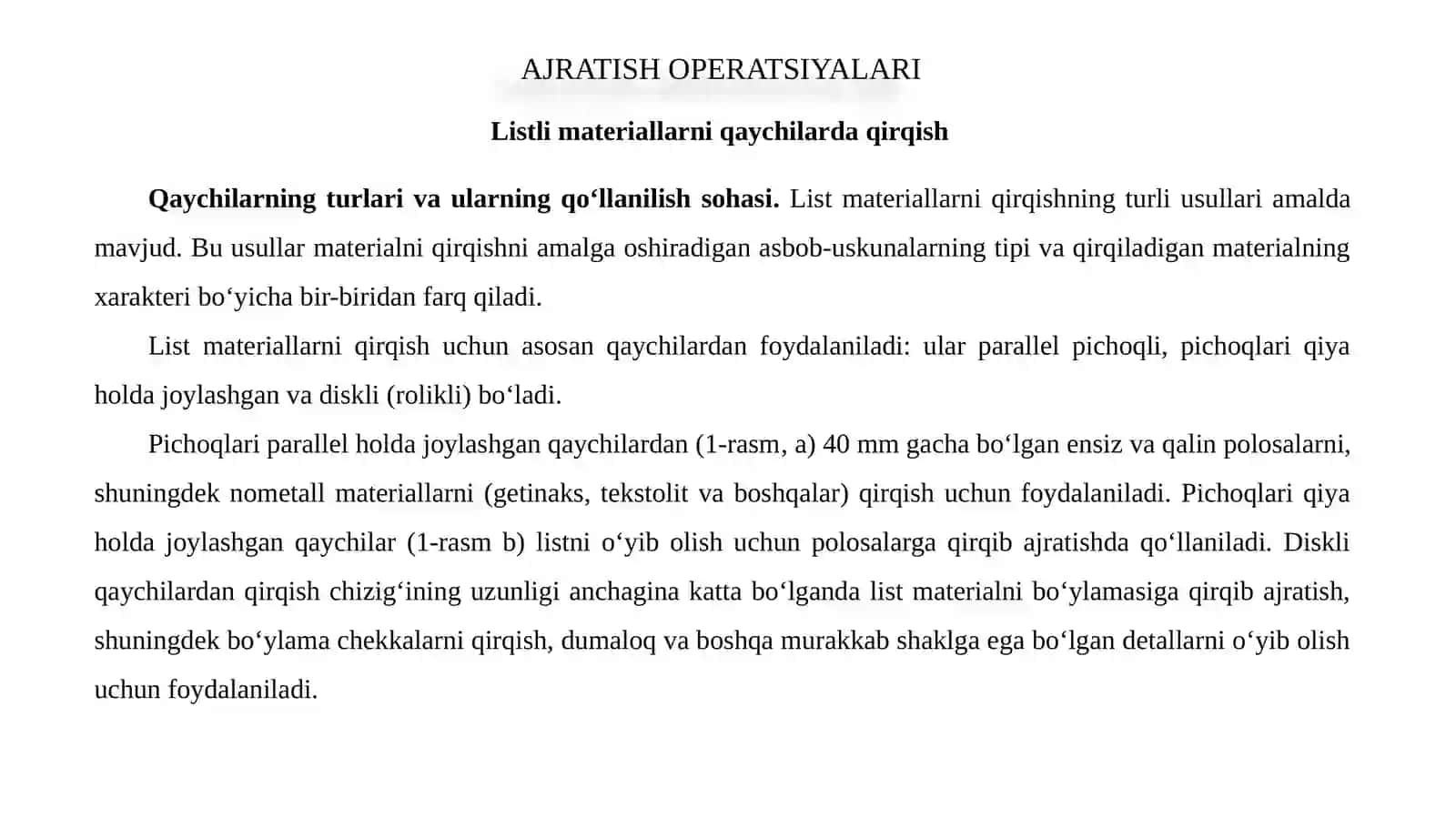 Listli materiallarni qaychida qirqish 2