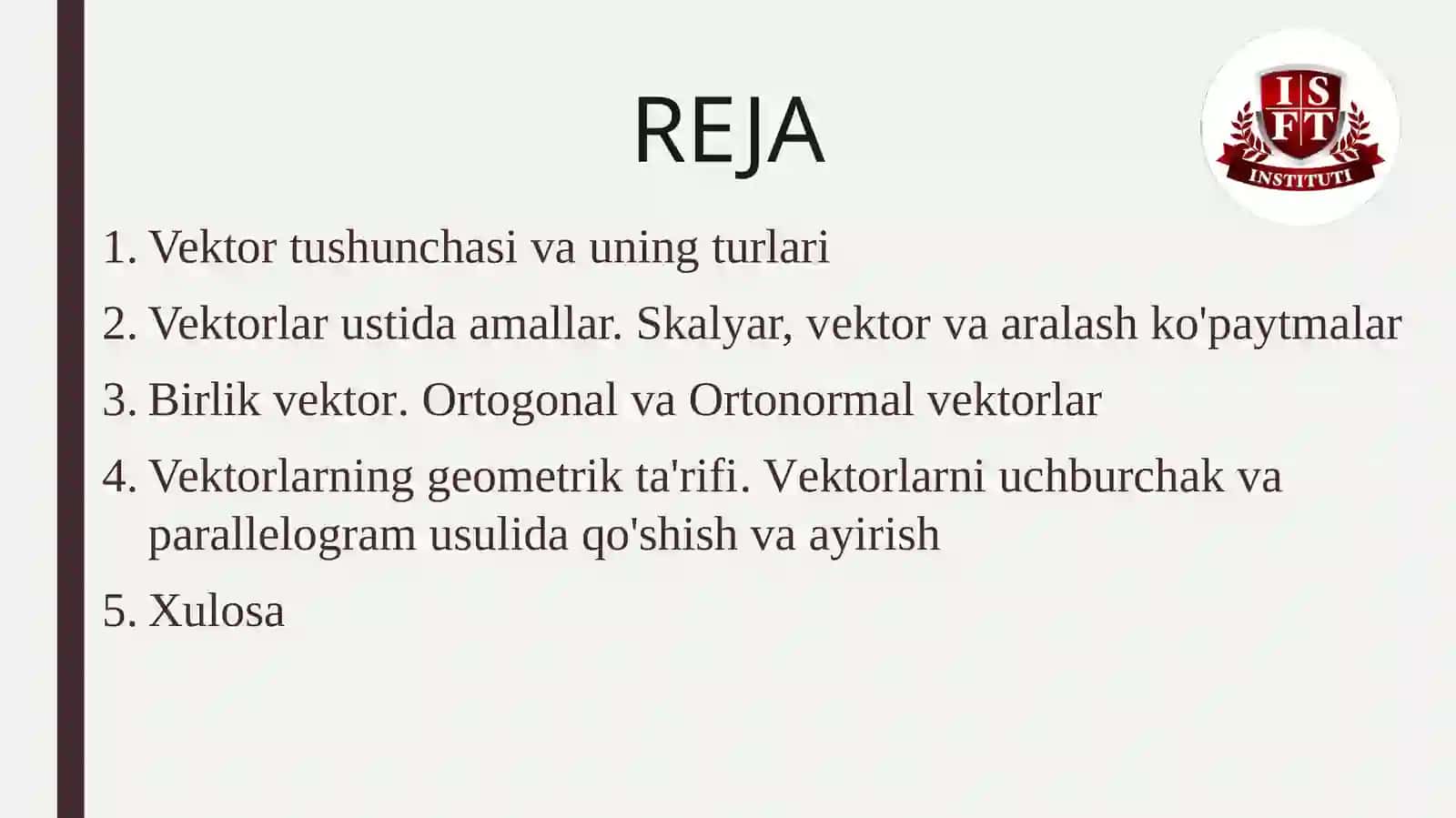 Vektorlar va ular ustida amallar 2