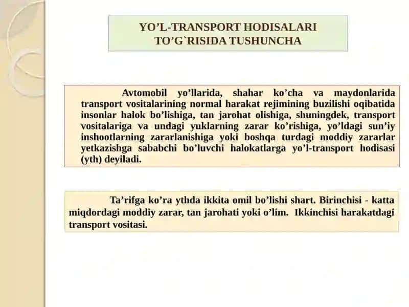 PIYODALAR ISHTIROKIDAGI YO’L-TRANSPORT HODISALARI VA ULARNING KO’RSATKICHLARI 2