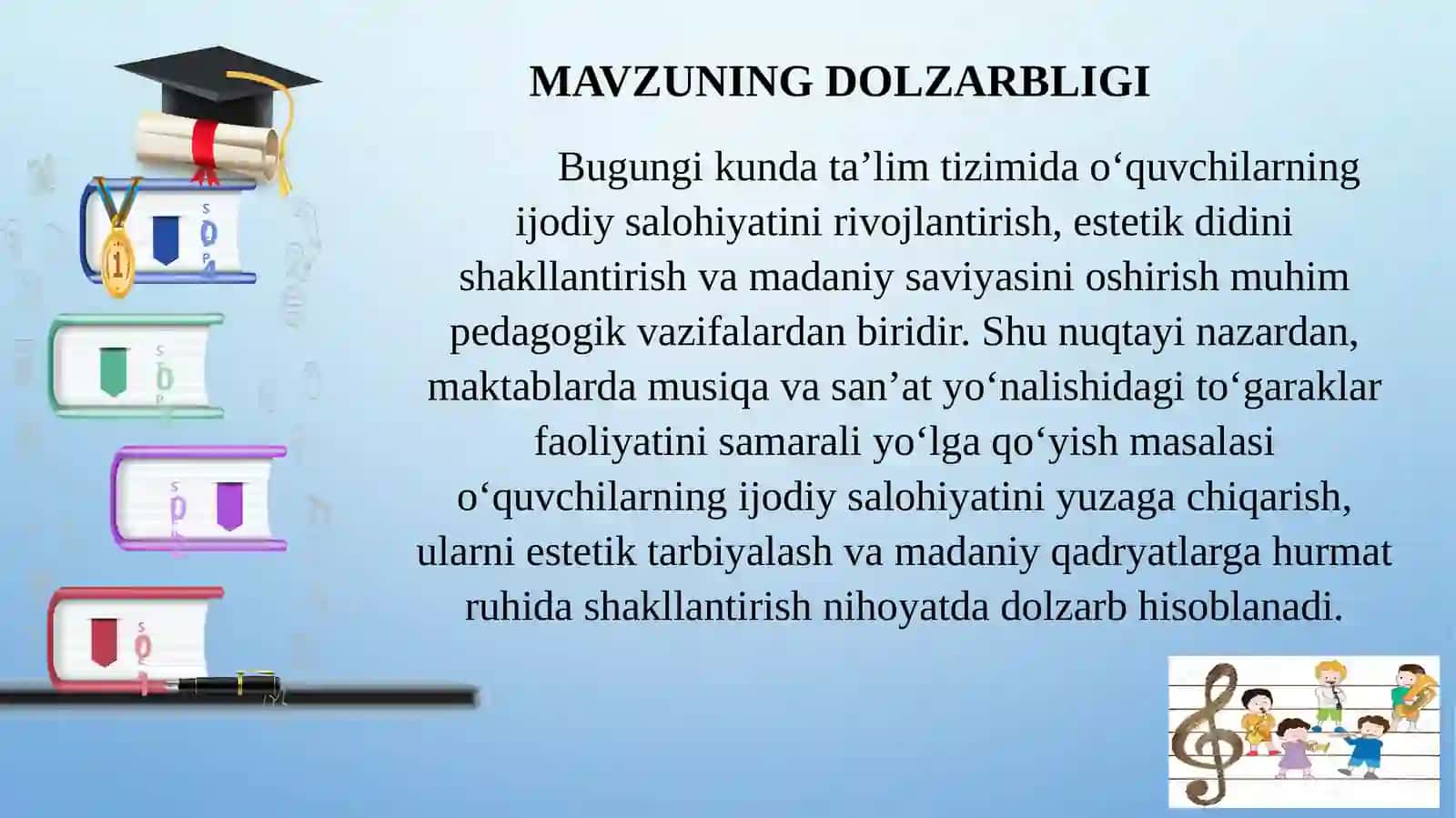 MAKTABDA MUSIQA VA SAN’AT YO‘NALISHIDA TO‘GARAKLAR FAOLIYATINI YO‘LGA QOYISH. 2