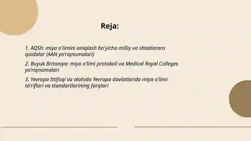 Miya o'limini aniqlashga doir qoidalar 2