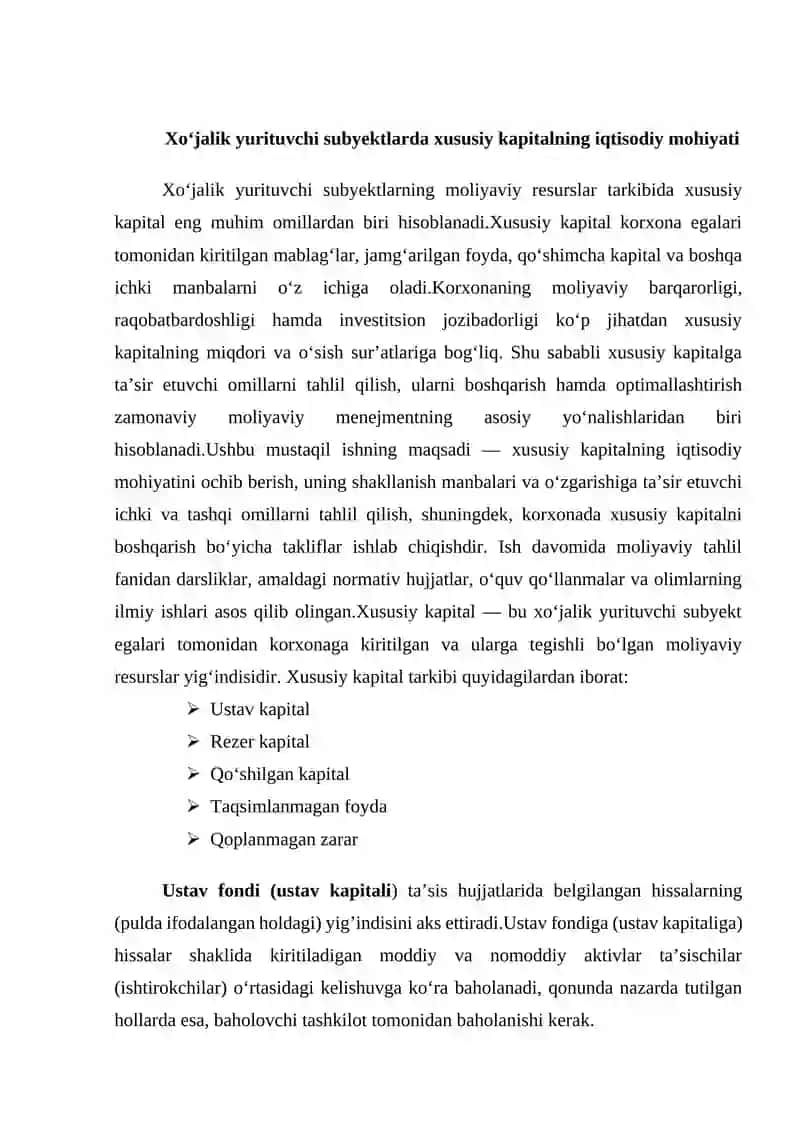 Xususiy kapitalga ta’sir etuvchi omillar tahlili 2