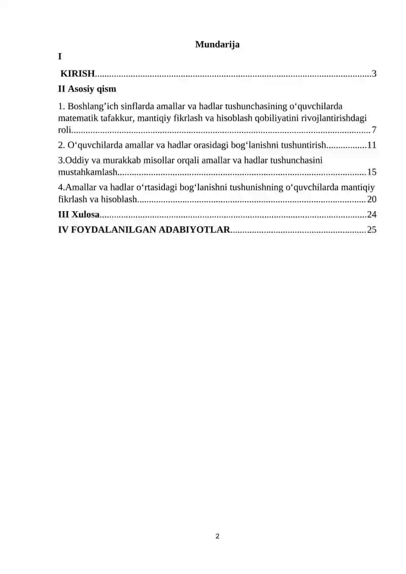 Boshlangʻich sinflarda amallar, hadlar natijalari orasidagi bogʻlanishlar 2