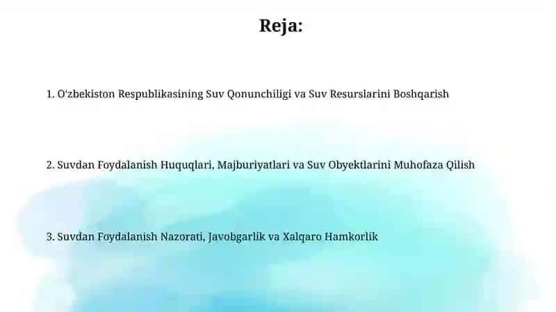 O'zbekiston Respublikasining Suv Qonunchiligi 2