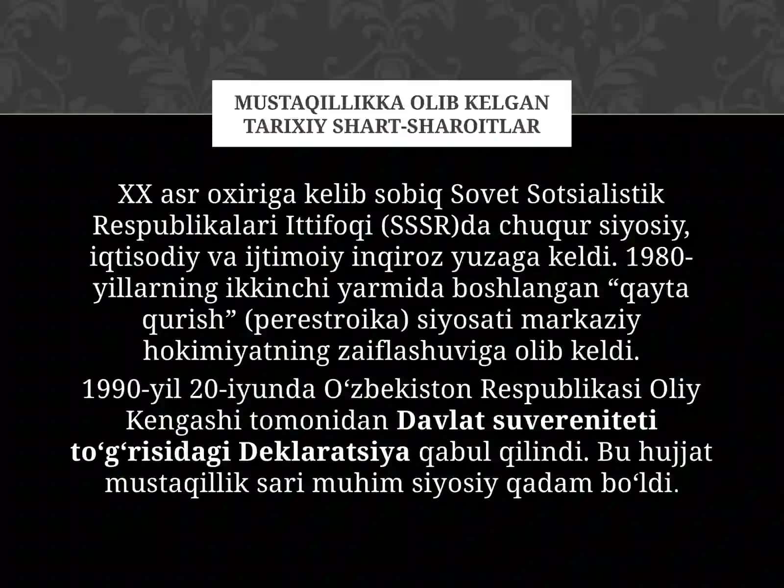 Mustaqil Oʻzbekiston Respublikasining tashkil topishi va uning tarixiy ahamiyati 2